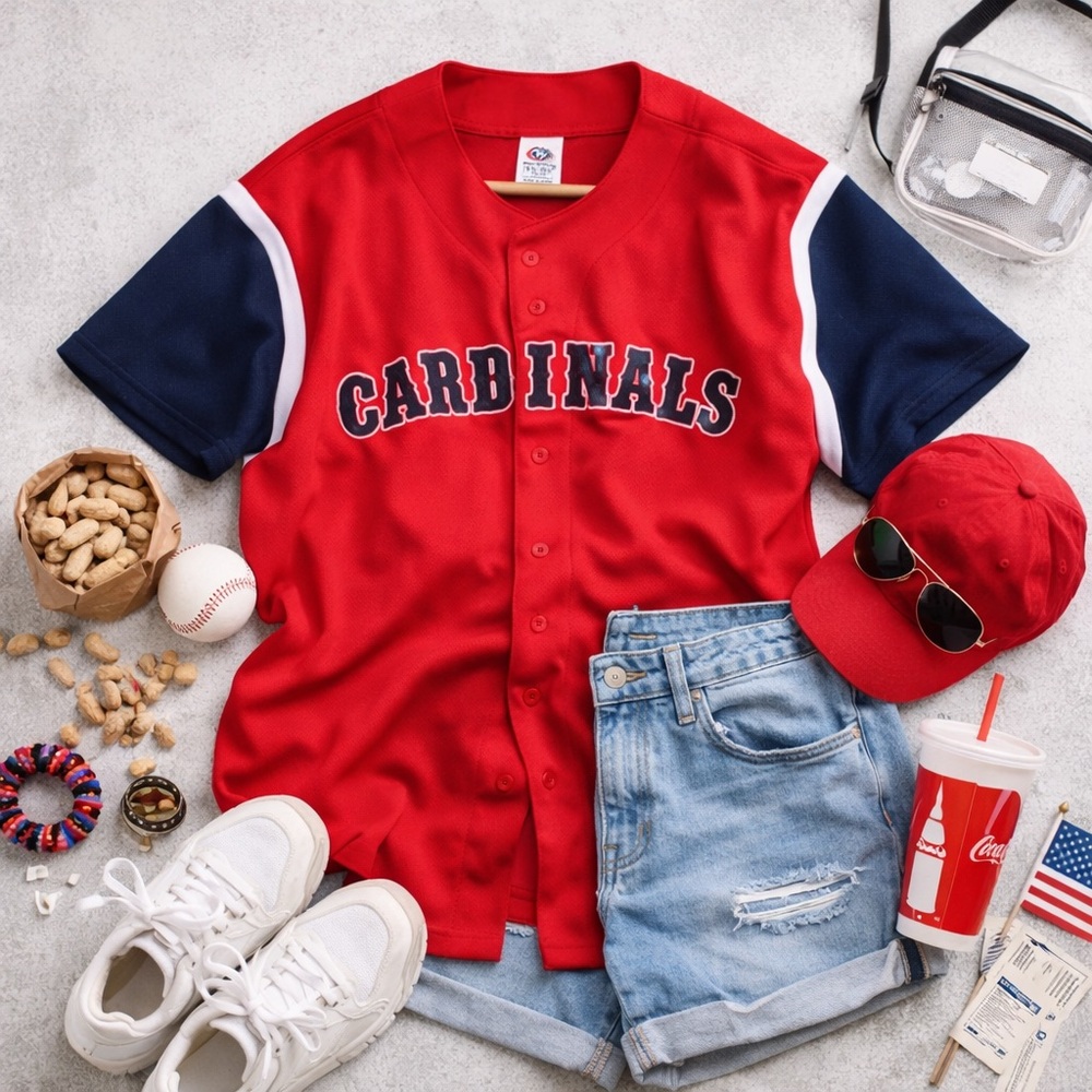 Vintage St. Louis Cardinals Jersey XXL True Fan Red MLB Baseball Mesh Button Up